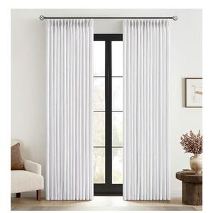 MIULEE White Pinch Pleat Curtains Memory Shape Linen Light Filtering 2 Panels
